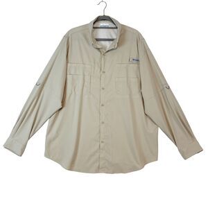 Columbia PFG Tamiami Fishing Shirt Mens XXL Khaki Long Sleeve Vented Omni Shade